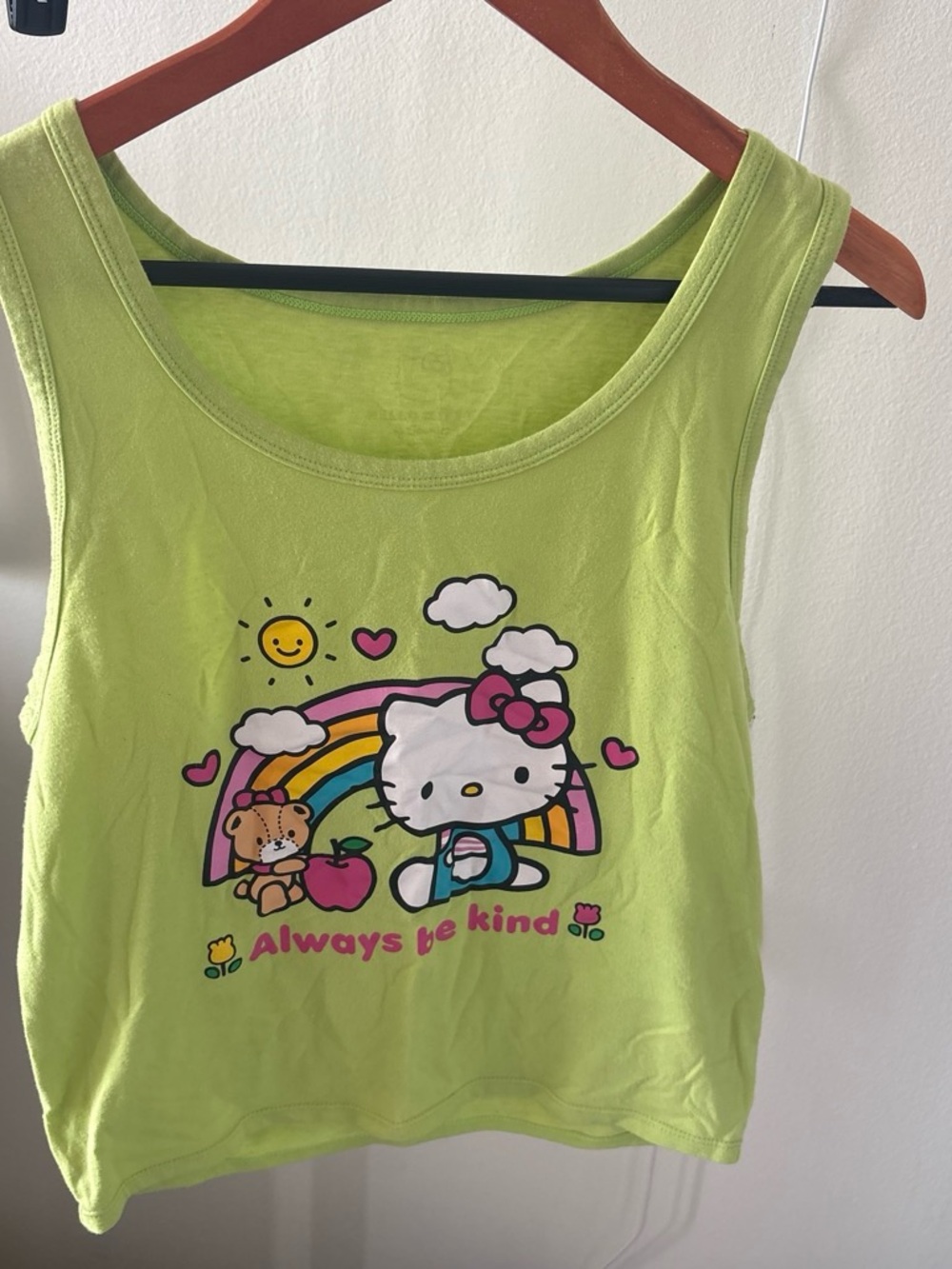 Hello Kitty Lime Green Tank Top with Rainbow Graphic